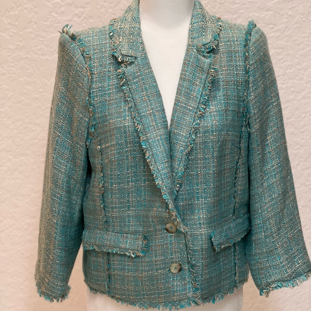Michael Kors Turquoise Tan Tweed Blazer Jacket 12